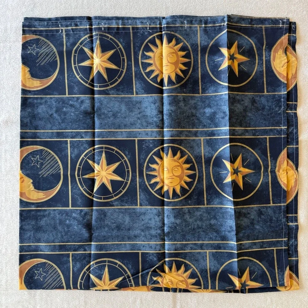 Vintage Celestial Fabric Shower Curtain Sun Moon Stars Blue Bathroom Decor